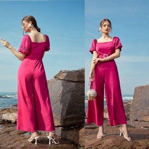 ✅ SALE NEW! Size 6 Puff Sleeve Wide Leg Jumpsuit with Belt